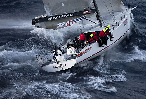 Roger Sturgeon's Rosebud Team DYT, passing Stromboli Volcano, Sicily, October 18, 2009, during the Rolex Middle Sea Race 2009. Photo copyright Carlo Borlenghi.