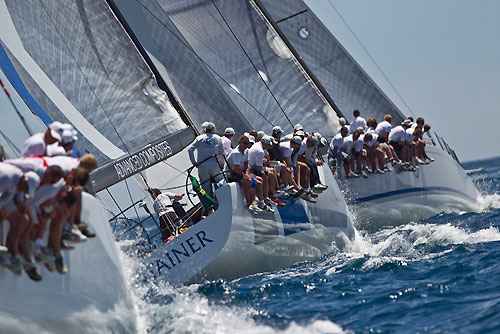 St Tropez, 14/06/10. Giraglia Rolex Cup 2010, Shockwave and Container chasing Alegre. Photo copyright Carlo Borlenghi.