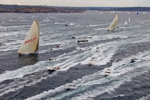 Bob Oatley's Wild Oats XI was the first around the seaward mark outside the heads of Sydney Harbour, after the start of the Rolex Sydney Hobart 2010, Australia. Photo copyright Carlo Borlenghi, Rolex.