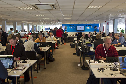 Valencia, Spain, February 10, 2010. The Media Centre on day 3, Race 1 of the 33rd America's Cup. Photo copyright Carlo Borlenghi, Alinghi.