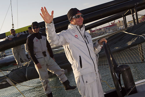 Valencia, Spain, February 14, 2010. Ernesto Bertarelli at the helm of Alinghi 5 on day 7, ahead of Race 21 of the 33rd America's Cup. Photo copyright Carlo Borlenghi, Alinghi.