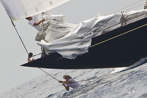 Man overboard from the J-Class Shamrock V, during the Portofino Rolex Trophy 2001, Portofino, Italy. Photo copyright Rolex and Carlo Borlenghi.