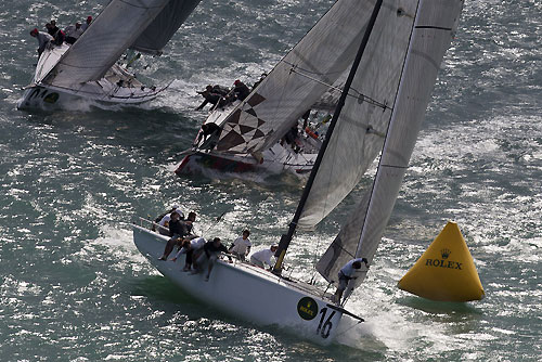 Pablo Despotin's Soto 40 Pisco Sour (CHI) rounding the top mark with the Sotto 40 fleet behind, during the Rolex Ilhabela Sailing Week 2011. Photo copyright Rolex and Carlo Borlenghi.