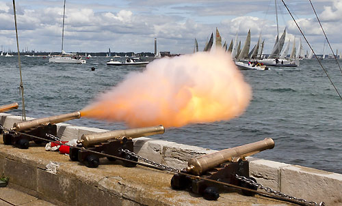 Cannon fires for the race start, Cowes UK, 14/08/2011. Photo copyright Rolex and Carlo Borlenghi.
