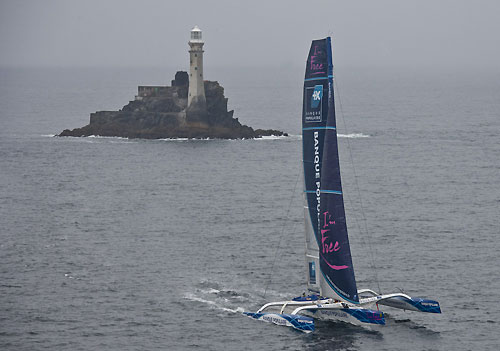 Banque Populaire, Trimaran after rounding Fastnet Rock, 15/08/2011, during the Rolex Fastnet Race 2011, Cowes - Plymouth, UK. Photo copyright Rolex and Carlo Borlenghi.