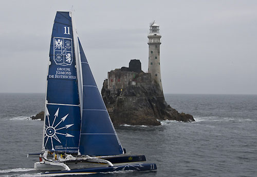 Gitana, Trimaran at Fastnet Rock, 15/08/2011, during the Rolex Fastnet Race 2011, Cowes - Plymouth, UK. Photo copyright Rolex and Carlo Borlenghi.