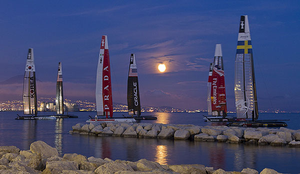 A moonlit Naples evening, 06/04/12, during the America's Cup World Series Naples, Italy, April 2012. Photo copyright Luna Rossa and Carlo Borlenghi.
