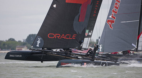 Venezia (Venice Italy), 13/05/12. James Spithills Oracle 4, during the America's Cup World Series in Venice. Photo copyright Carlo Borlenghi and Luna Rossa.
