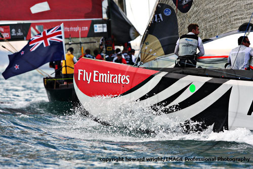 Azzurra (Italy) vs Emirates Team New Zealand in the Louis Vuitton Trophy, Auckland, New Zealand, March, 2010. Photo copyright Howard Wright 2010.
