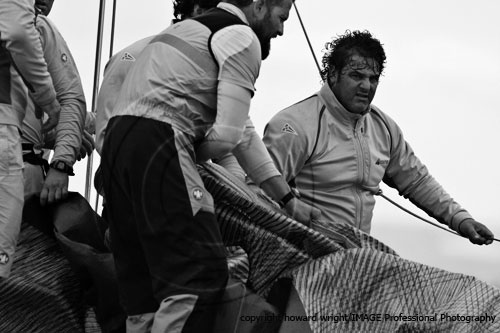 Crew on Azzurra during the Louis Vuitton Trophy on Waitemata Harbour, New Zealand. Photo copyright Howard Wright 2010.