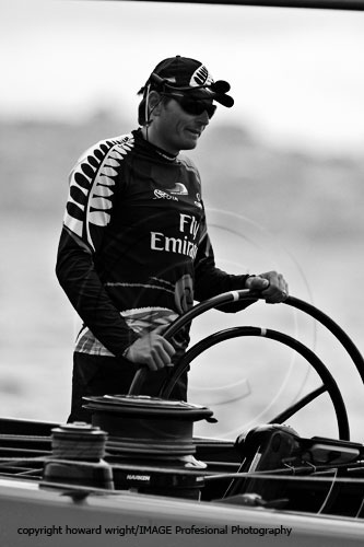 Emirates Team New Zealand skipper Dean Barker at the helm during the Louis Vuitton Trophy in Auckland, New Zealand. Photo copyright Howard Wright 2010.