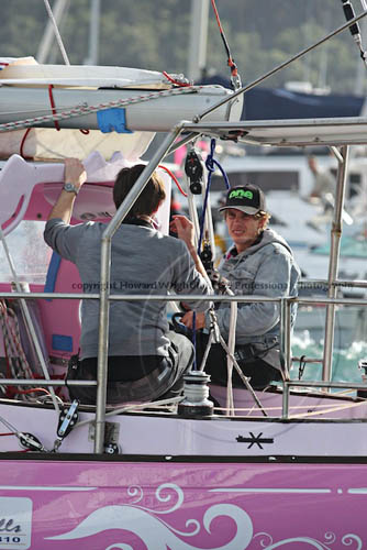 Fellow round the world sailors, Jesse Martin at the helm of Ella's Pink Ladywith Mike Perham. Photo copyright Howard Wright, IMAGE Professional Photography.
