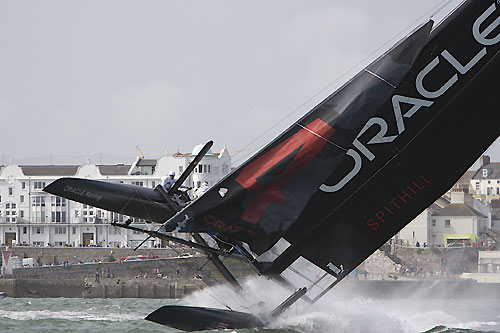 James Spithill's ORACLE Racing at the America's Cup World Series, Plymouth, UK, September 10-18, 2011. Photo copyright Morris Adant.