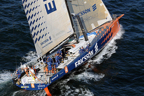 Ericsson 4, skippered by Torben Grael (BRA) at the start of leg 6 of the Volvo Ocean Race, from Rio de Janeiro to Boston. Photo copyright Dave Kneale / Volvo Ocean Race.