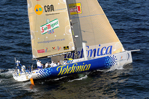 Telefonica Blue, skippered by Bouwe Bekking (NED) at the start of leg 6 of the Volvo Ocean Race, from Rio de Janeiro to Boston. Photo copyright Dave Kneale / Volvo Ocean Race.