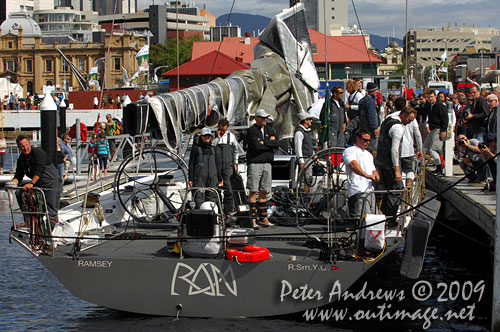Catherine and Niklas Zennström onboard Rán, when they arrived in Hobart to complete the Rolex Sydney Hobart 2009. Photo copyright Peter Andrews, Outimage Australia.