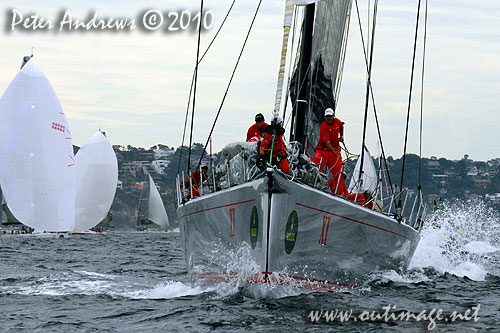 Bob Oatley's 100 footer Wild Oats XI, after rounding the seaward mark and well on the way to Hobart, during the 2010 Rolex Sydney Hobart Yacht Race. Photo copyright Peter Andrews, Outimage Australia.
